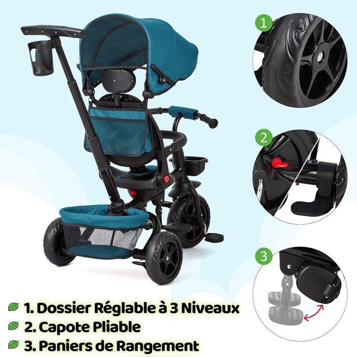 Tricycle évolutif Bébé avec Siège Pivotant à 360° vélo 1-6 Ans Tricycle évolutif Bébé avec Siège Pivotant à 360° vélo 1-6 Ans