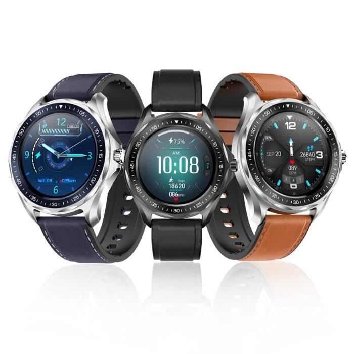 Montre connectee BT 5.0 SENBONO S09 Plus HD plein ecran rond bracelet pression arterielle moniteur Type Silver brown belt Cdiscount Telephonie