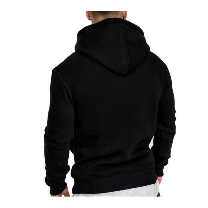 Sweat capuche homme Noir Sweat gar on capuche Sweat pull sport uni manches longues veste hiver automne Poche kangourou devant