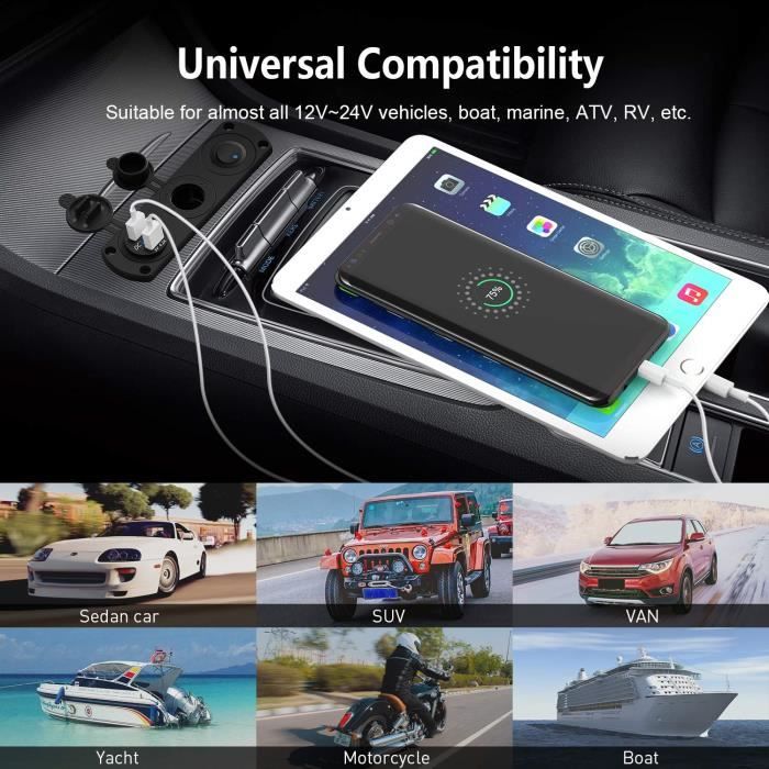 12-24 Prise d'Allume-Cigare double port USB de voiture pour iPad iPhone GPS  portable avec LED(Noir) - Cdiscount Auto