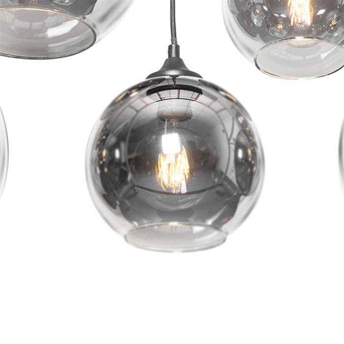 Lampe à suspension Art Déco noire avec verre fumé 8 lumières - Sandra