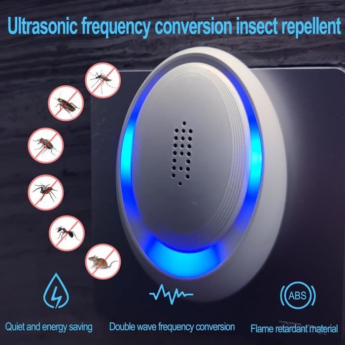 Repulsif Ultrason 2 Pack - Anti Moustiques, Souris, Araignées, Cafards, Prise Electrique, Couverture 200 M²