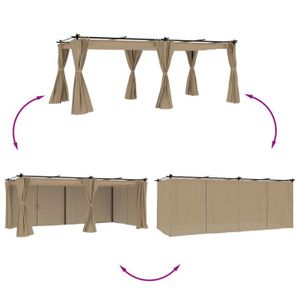 Tonnelle Alice's Garden 3x3m Elusa - Toile Beige Avec Rideaux - Pergola Jardin - Abri D'Extérieur