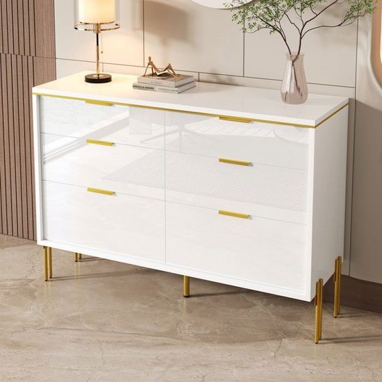 UEV Commode avec 6 Tiroirs 100cm, Meuble de Rangement, Motif de Lignes, Style Scandinave Elégant, pour Salon, Chambre, Salle à Manger, 100x34x73,5cm, Noir
