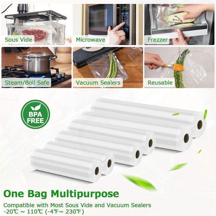 Rouleaux Sous Vide Gaufrés pour Machine Mise Sous Vide 15/20/28 cm X  mètres Sans BPA Sécurité Sac Rouleau de Film Sous Vide