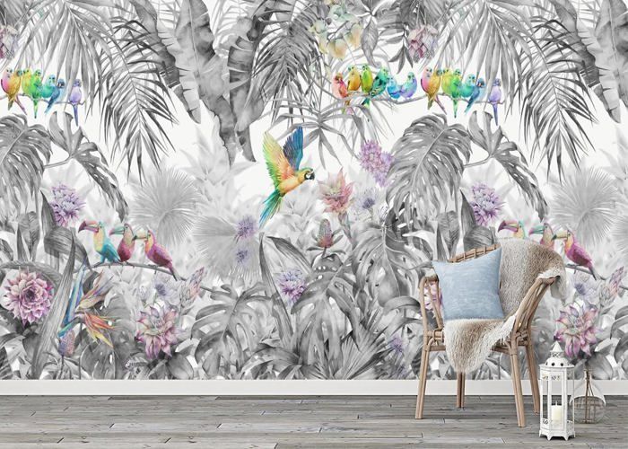 3D Papier Peint Panoramique Jungle Soie Tropicale,350x256 cm Noir et ...