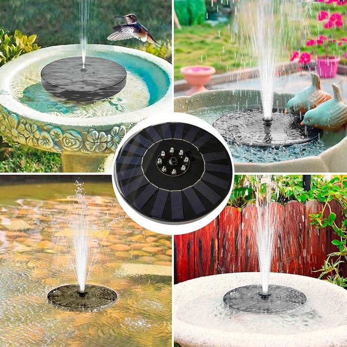 Fontaine Solaire 3,5W Flottante - 12 Buses - Pour Bassin, Bain D'Oiseaux - Jardin