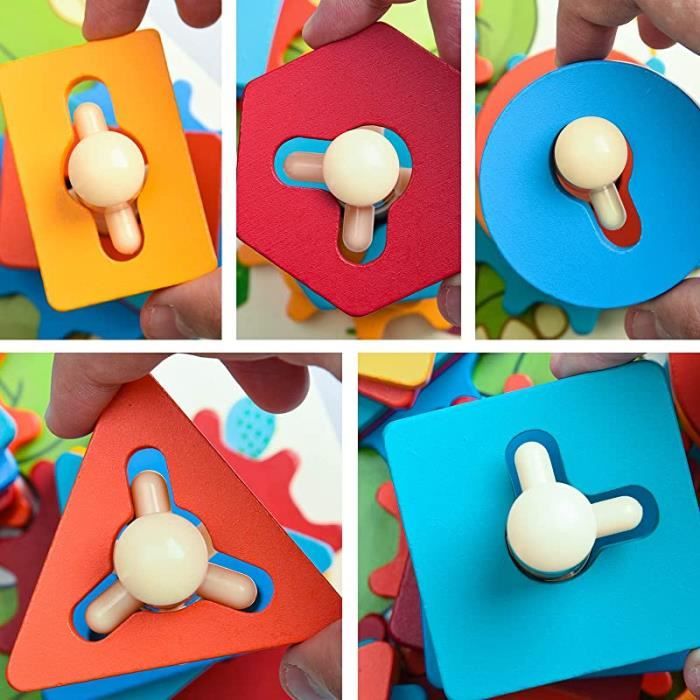 Jeu De Blocs Expressions Bois - Montessori - 4 Joueurs - 64 Cartes - Visages Changeants