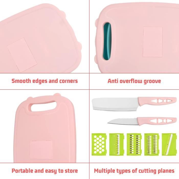 EMAGEREN Planche à Découper Pliable 11 En 1 - Bassine Pliable Camping Avec 5 Trancheuses, 2 Couteaux - Multifonction Cuisine Et Voyage