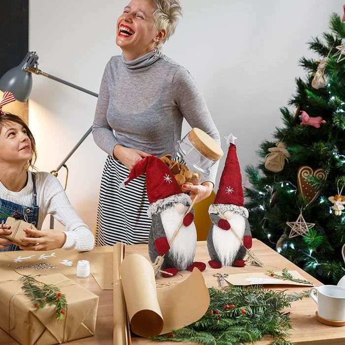 Haweeli Lot De 2 Figurines Lutins De Noël Père Noël Tomte Gnome - Décoration De Table Et Maison 16 X 28 Cm