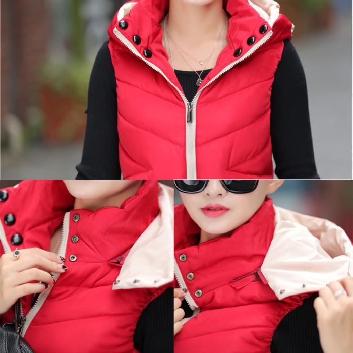 Doudoune femme Automne et hiver Doudoune Mince en coton Gilet Femme en coton a capuche Couleur unie Sans manches Nouveau pour femme Kaki kaki Cdiscount Pret a Porter