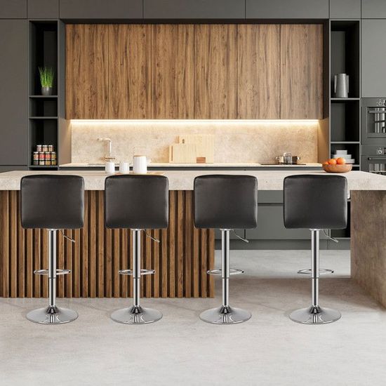 HOOBRO Lot De 4 Tabourets De Bar Hauts En Style Rustique – Avec Repose-pieds Réglables, Stable Jusqu'à 120kg, Idéal Cuisine Ou Comptoir