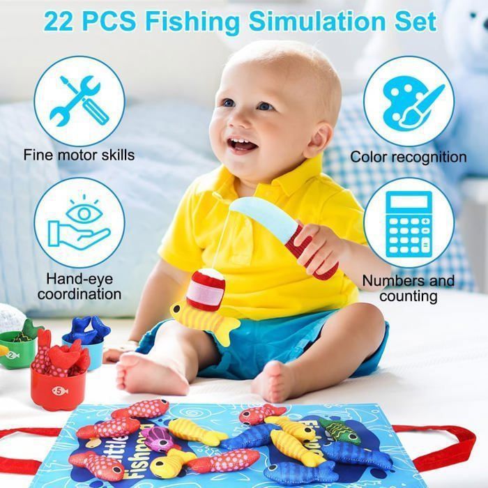 Jouet Bébé 1 An - Jeu De Pêche Montessori Avec Canne, Poissons Et Seaux - Cadeau Enfant 1 2 3 Ans - SAYHALO - 6