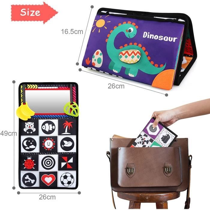 JoyLife Jouet Bébé 0-18 Mois - Miroir Montessori Tummy Time + Livre D'Éveil Tissu + Anneaux De Dentition - Cadeau Naissance Fille Garçon 0 3 6 12 Mois