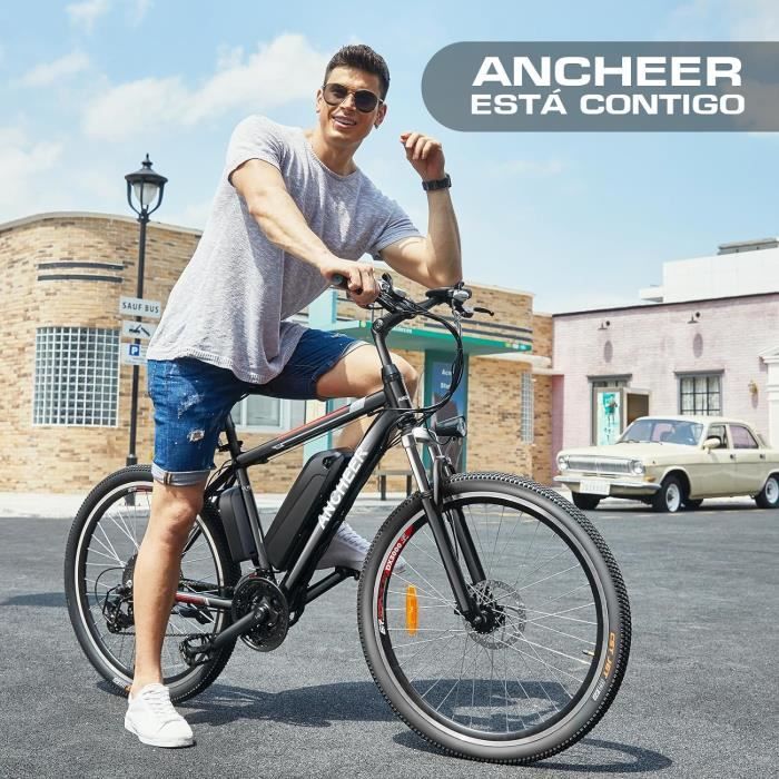 Vélo électrique tout-terrain 26 ANCHEER - Batterie 36V 12.5Ah - Vitesse  jusqu'à 25 km/h - Noir - Cdiscount Sport
