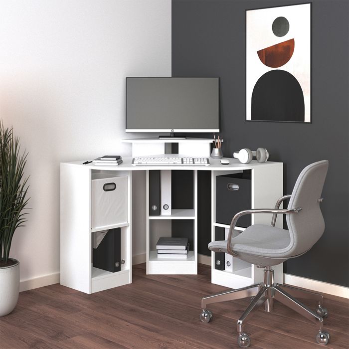 Bureau D’angle Arion Vicco – Blanc Et Anthracite – Neuf En Boîte – 90x90x74 Cm