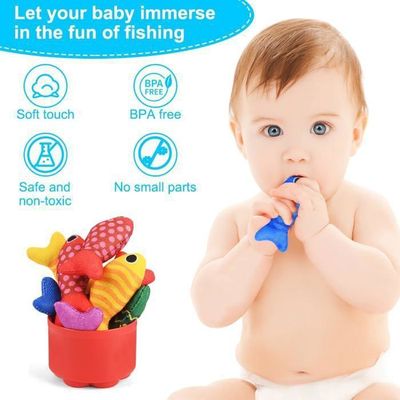 Jeu De Pêche Montessori Auney - 20 Pièces - Canne, 12 Poissons, 6 Seaux - Tapis Océan - Sac Rangement