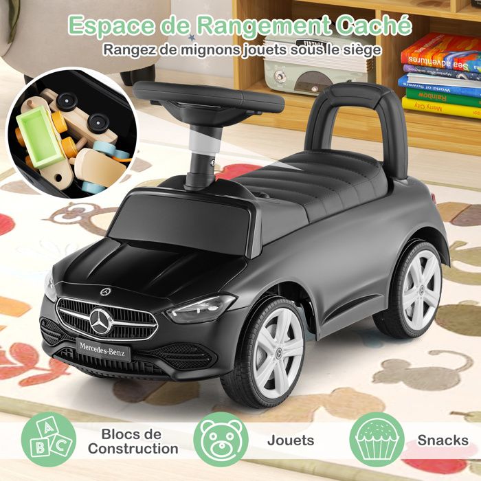 Voiture à Pousser Mercedes-Benz 3-en-1 – Porteur, Marcheur, Glisseur – Volant Musical, Coffre, Canopy – 18-36 Mois – 25 Kg