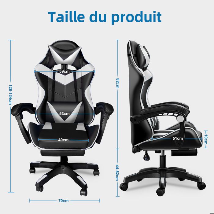 Chaise Gaming Massante Ergonomique avec Support Lombaire Massage, Appui-tête et Repose-pied, Hauteur Réglable Inclinable 90 °-135 ° - Informatique Chaise Gaming Massante Ergonomique avec Support Lombaire Massage, Appui-tête et Repose-pied, Hauteur Réglable Inclinable 90 °-135 ° - Informatique