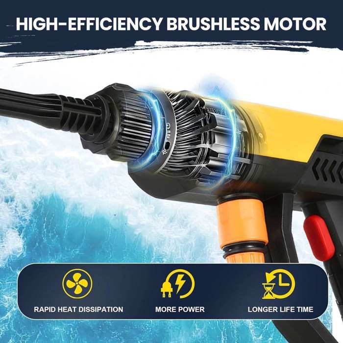 Nettoyeur Haute Pression Sans Fil 980PSI - 2 Batteries 4000mAh - Buse 6 En 1 - Tuyau 5m - Idéal Voiture, Jardin Et Extérieur