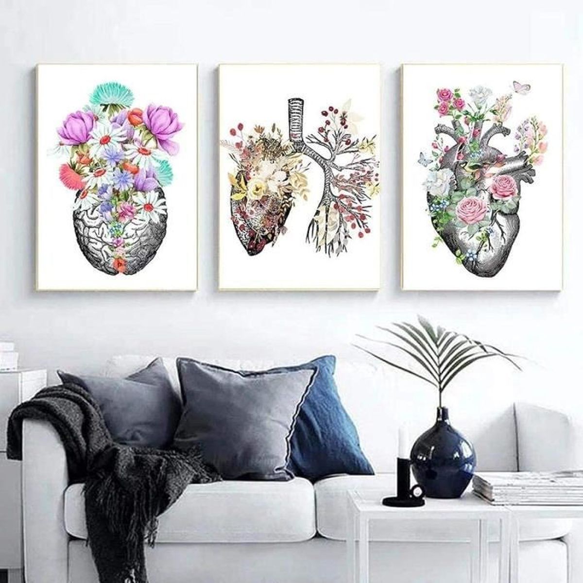 Kit Peinture Par Numéros Anatomie Cœur Floral - Toile 40x50 Cm - Peinture Acrylique Et Pinceaux Inclus - Décoratif Et Relaxant