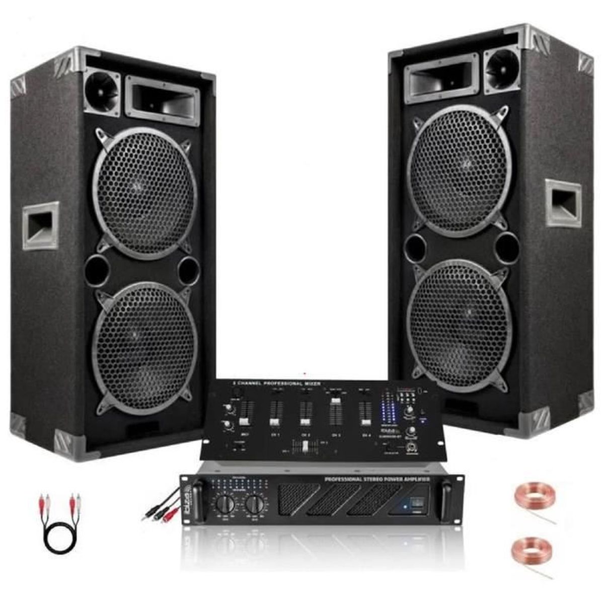 Pack DJ Complet D'occasion - 2 Platines Vinyles, Table De Mixage, Ampli, Enceintes + Vinyles Inclus