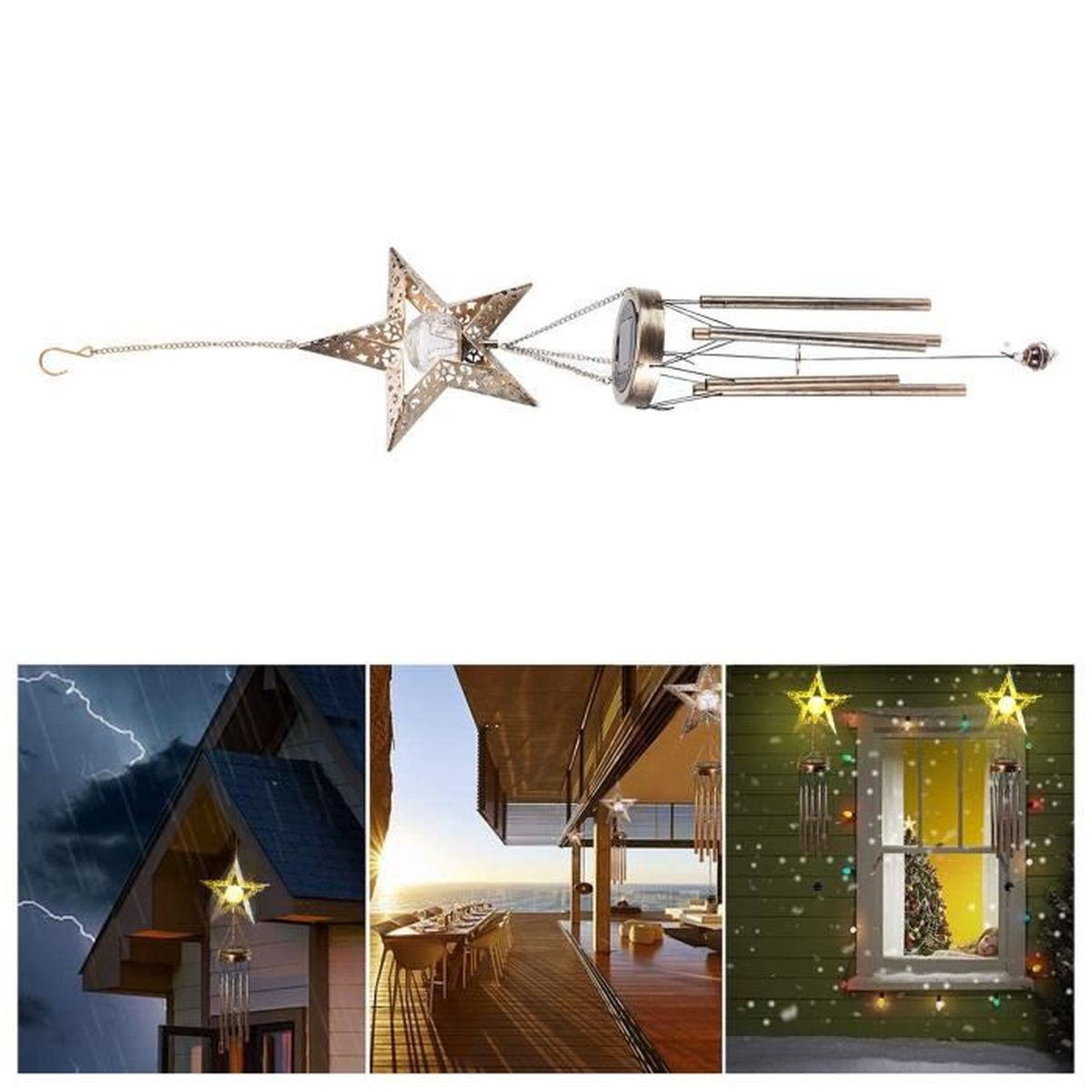 BOY - Lampe solaire - Lampe de cour solaire rétro carillons éoliens