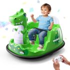 CAROMA Auto Tamponneuse Enfant 12V avec Télécommande, Rotation 360°/3 Vitesses/Bande Protection Souple, Cadeau-Dinosaure Vert avec Musique