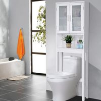 GIANTEX Meuble Dessus Toilettes WC avec Porte en Verre Trempé-Meuble/Colonne Salle de Bain à 3 Étages- Étagère Réglable- Blanc