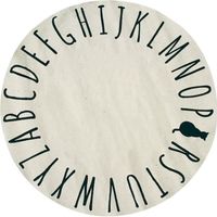 COTTON ALPHA - Tapis Chambre enfant imprimé alphabet et chat 100% Coton - Rond Diamètre 90 cm Ø - Ecru naturel