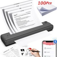 Imprimante Bluetooth avec Papier 100Pcs A4 210 x 297 mm, Imprimante Thermique, Compatible avec Android et iOS Imprimante Portable