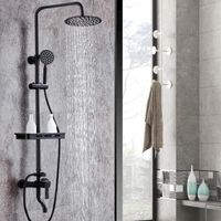 Système de douche - avec flexible de douche - support de douchette- Pommeau de douche - 20 cm - réglable en hauteur - noir