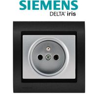 Siemens - Prise 2P+T Silver Delta Iris + Plaque Métal texturé Alu Noir