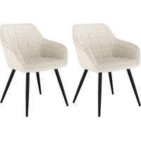 WOLTU 2 x Chaises de salle à manger siège bien rembourré en velours, Chaise de cuisine, pieds en métal, Crème Blanc