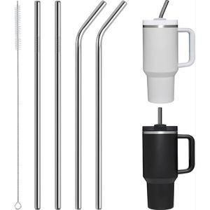 Lot 2 Pailles Inox + Brosse Nettoyage, Droite Et Coudée