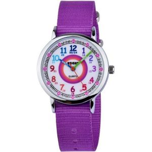 MONTRE Zeiger Montre Enfant Fille Pédagogique pour Apprendre l’Heure 12/24H Montre pour Fille Bracelet Nylon Violet Étanche Lavable