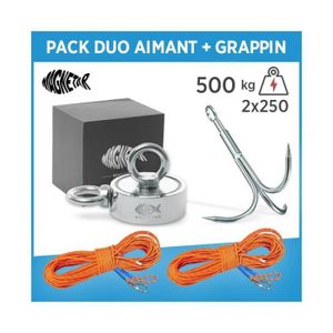 ANCRE -CHAINE -GRAPPIN Pêche à l'aimant - Pack Duo | Bulldog 500 KG + Gra