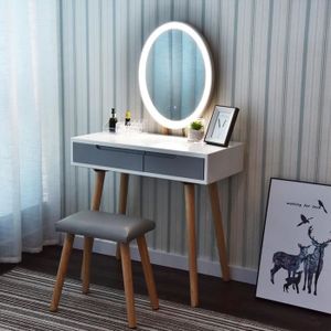 Coiffeuse avec Un Miroir et Lampe à LED Table de Maquillage avec Un  Tabouret et 3 Tiroirs Pieds en Bois MDF Résistant Blanc - Cdiscount Maison