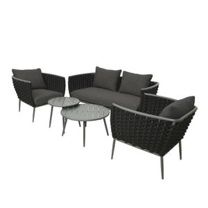 Salon bas de jardin Salon de jardin - JARDIDECO - Monza - 4 places - Cordes noires en polyester et aluminium