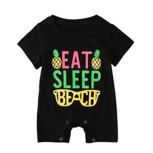 BARBOTEUSE NOIR 0-24 Mois Body Été Barboteuse Combinaison Courte Tenue de Plage Mode Pyjama pour Bébé Mixte Fille Garçon