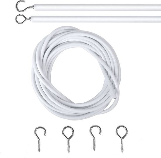 Kit Cable Rideau 10M Blanc Avec 25 Boulons à Oeil Et 25 Crochets - Tringle Rideau Souple Pour Rideaux Et Rideaux De Douche