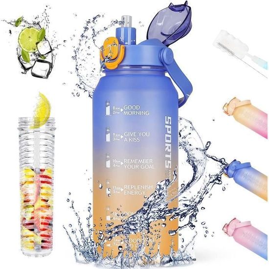 Gourde Sport 1 Gallon (3,78 L) BOTTLED JOY Avec Paille Et Marqueur De Temps - Sans BPA, Pour Gym, Voyage, Motivation Hydratation