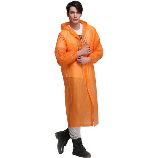 Manteau De Pluie Transparent Eva Veste De Pluie Impermeable Reutilisable Avec Capuche Mode Long Poncho Vetements De Pluie Po u552 Orange Cdiscount Pret a Porter