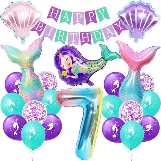 Décoration Ballons Sirène 5 Ans – Lot Avec Ballons Aluminium Et Latex – Pour Fête D'anniversaire Fille, Thème Sirène