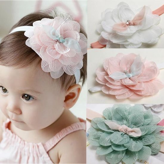 Trisa Accessoires • Bandeau cheveux pour bébé et pince à cheveux avec une  fleur, par 3 •