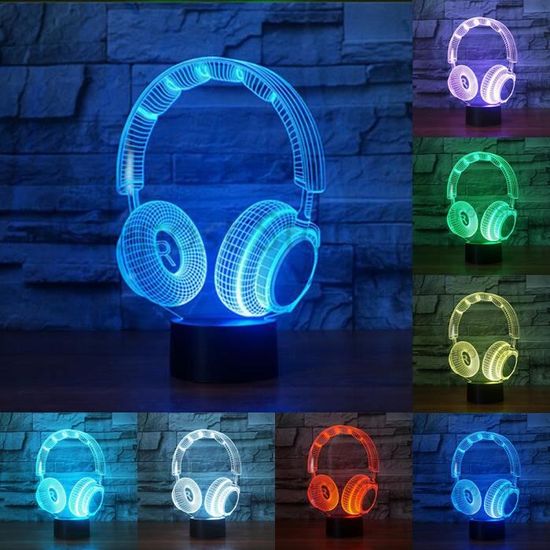 3D DJ Casque Nuit Lumière Studio Musique Casque Couleurs Musique Écouteur LED Table Lampe Garçon Chambre Décor Meilleur cadeaux