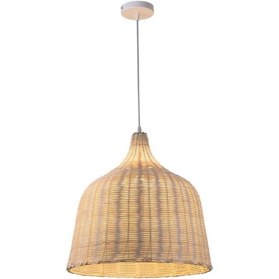 Suspension Lampe En Rotin Vintage - Abat-jour Panier Cloche Diamètre 31 Cm, Douille E27, Marron