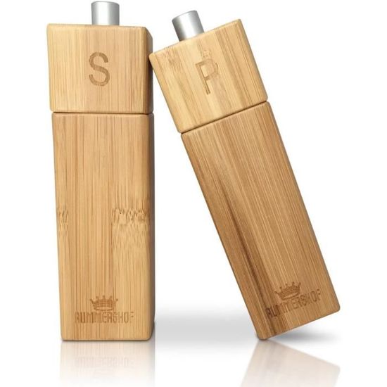 ROMOLY Ensemble Moulins à Sel Et Poivre Bois Acacia - Broyeurs Céramique Réglables Avec Emballage Cadeau