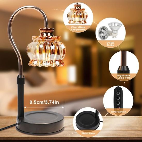 Tnfeeon Lampe Chauffe-Bougies Aromatiques - Bois Métal Verre Avec Gradation Pour Chambre