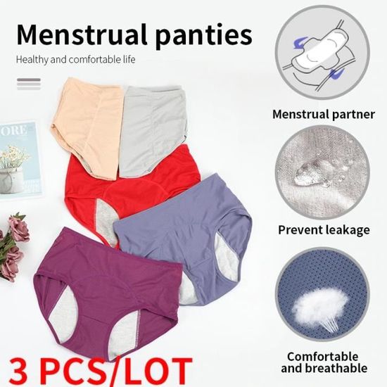 Lot 3 Culottes Menstruelles INNERSY Coton - Slip Règles Anti-Fuite Lavable, Protection Hygiénique Femme